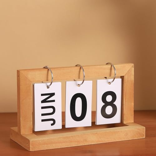 ALMEKAQUZ 2026 Desktop Calendar Mini Standing Desk Wooden Flip Calendar Desk Decor Reusable Vintage Desktop Calender for Office Home Decro Ornaments (Wooden)