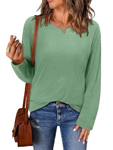 ONLYSHE Women's Casual Striped Long Sleeve Tops Crew Neck Knit Basic Loose Fit T Shirts Fall Fashion Tunic Outfits
