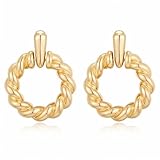 COORWEEL Gold Twisted Hoop Door Knocker Dangle Earrings for Women Statement Gold Twist Circle Drop Earring Jewelry Gift