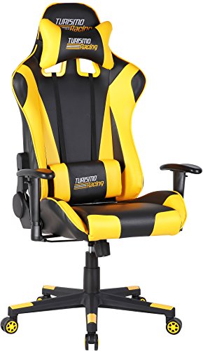 Turismo Racing Ancora Series Gaming Chair Black and Yellow Ergonomic Gaming Bucket Lumbar Support Executive Computer