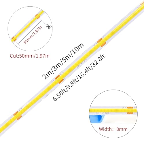Clearhill 24V COB LED Strip Lights16.4FT/5M(No Power Supply),Purple,320LEDs/M, with 5521DC Male and Female Connectors,8mm Width,Electroplated Double-Sided Panel,IP20,for DIY Home Indoor by Clearhill - Image 5