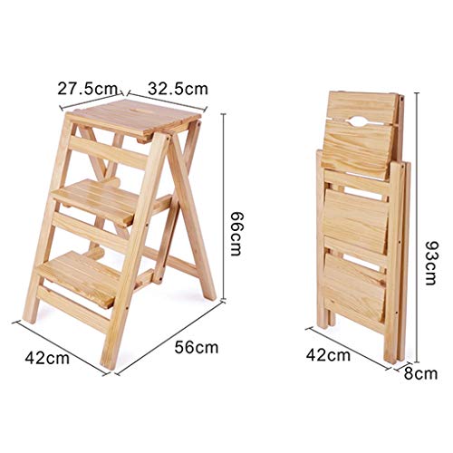 Folding Ladder Staircase Multi-Functional Folding Solid Wood Ladder Stool,Step Stool Household Muliti-Color Stool Step Ladder Foldable Stepladder,Black,Three