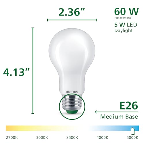 Image of PHILIPS LED 60W A19 12-Pack Ultra Efficient Daylight (5W = 60W) Dimmable Clear Flicker-Free Light Bulb