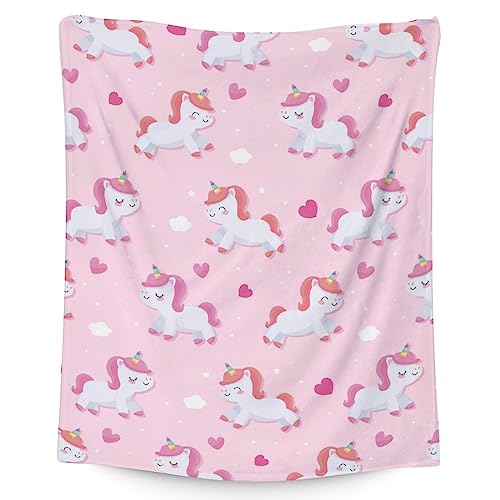 Unicorn Blanket Gifts - 30"x40" Cute Throw for Girls & Women - Pink Soft Fuzzy Blankets for Couch & Office