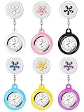 JANYUN 6 Pack Nurse Watches for Women, Retractable Badge Reel Pocket Clip on Nursing Watch Cute Flowers Silicone Cover Brooch Fob Second Hand Watch for Nurses Doctors