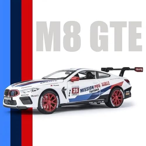 Image of Model Car Exclusive Alloy Metal Pull Back Die-cast Car Metal Pullback Toy car with Openable Doors & Light Music Best Gifts Toys Kids (1:32 Scale B-M-W M8 GTR - White)