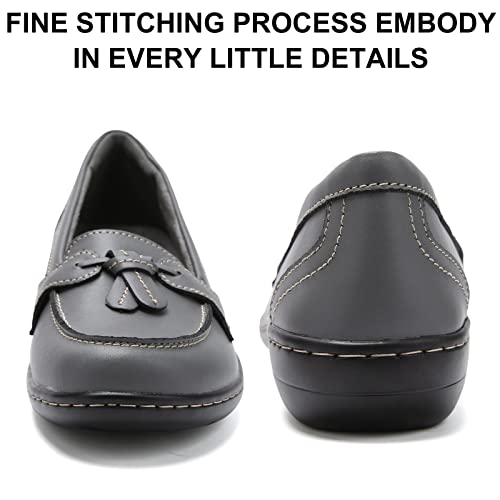 Image of Maichal Loafers for Women Slip On Comfort Leather Tassel Dress Shoes