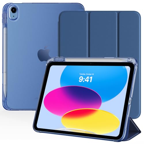 TiMOVO Cover per iPad 11 Generazione A16 11 Pollici 2025/iPad 10 Generazione 10,9 Pollici 2022 con Portapenne, Custodia con Supporto Retro Traslucido, Auto Sveglia/Sonno, Grigio Blu