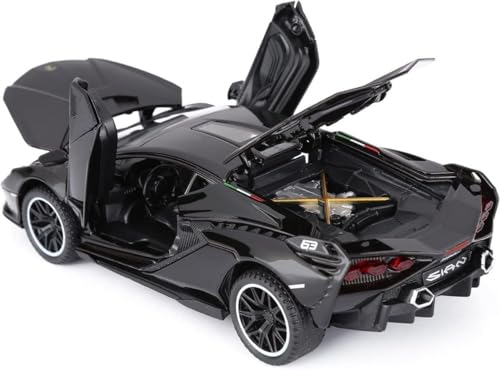 Image of 1:32 Lamborghini Sian Die-cast Metal Toy Car Pull Back Super Car with Openable Doors, Sound, Light for Kids Gifts (Black)