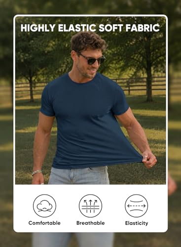 Image of JMIERR Mens Short Sleeve T Shirt Summer Muscle Slim Fitted Crewneck Longline Tees Shirts for Gym Workout