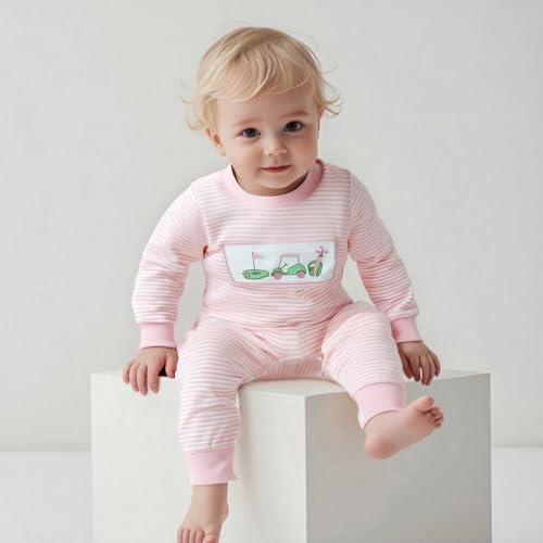 Newborn Baby Boy Girl Golf Outfit Golf Cart Long Sleeve Romper Sweatshirt Striped Jumpsuit Infant Fall Winter Clothes3