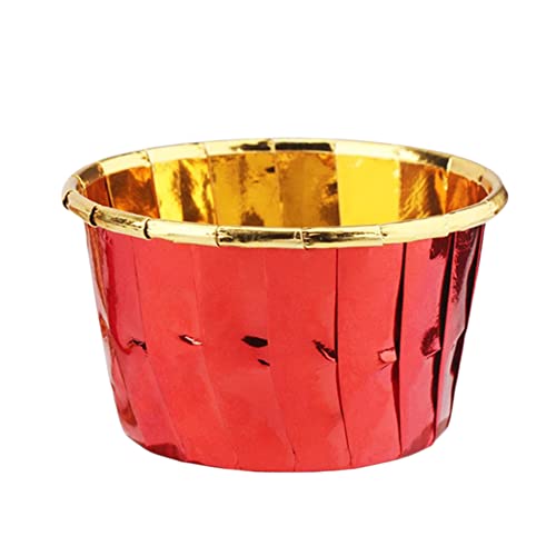 50 Pcs Caissettes à Cupcake Doublures à Muffins Gobelets de Cuisson Jetables Feuille Décorations de Cuisson Métallique Gâteau Tasses Ménage Four Anniversaire Fête de Mariage Vin rouge Cover