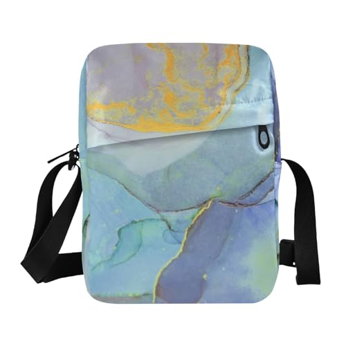 Crossbody Bag Green Purple Gold Marble Messenger Bag for Women Men Purse Shoulder Bag Satchel Bag with Adjustable Strap H021110