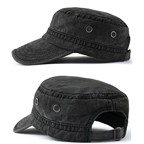 Image of 2 Pack Men's Cotton Military Caps Cadet Army Caps Vintage Flat Top Cap