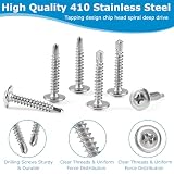 SUPAWAY 300 sztuk wkrętów do blachy, M4,2 x 25 mm, ze stali nierdzewnej, płaskie, wkręty z łbem wpuszczanym, z bitami, Phillips, śruby do wiertarki, do drewna, plastiku i blachy, samogwintujące, 300