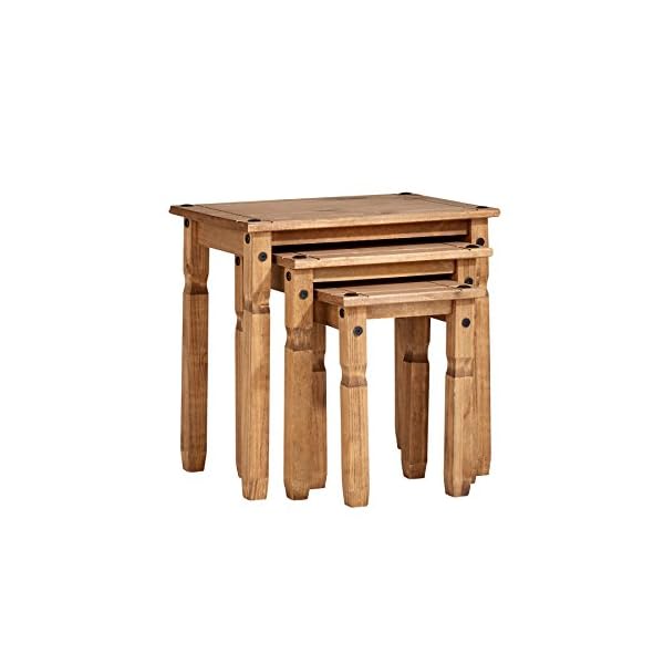 Home Source Nest of Tables Solid Pine Corona Mexican Pine Table Set of 3 - Image 6