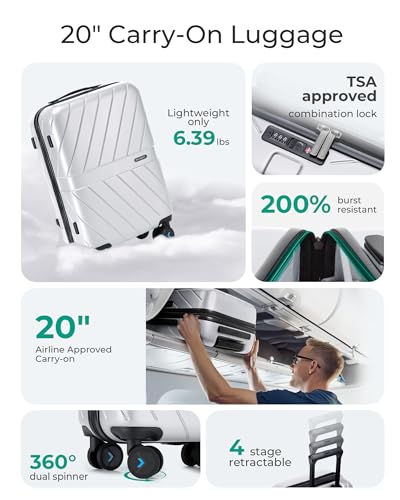 Image of BAGSMART Carry On Luggage 22x14x9 Airline Approved With TSA Lock, 1OO% Polycarbonate Hardside Luggage with Spinner Wheels,Durable Hard Shell Carry On Suitcase 20 inch Silver