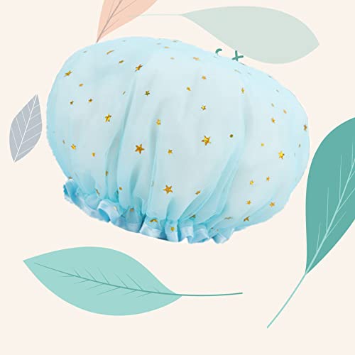 Bath Cap , Waterproof Shower Cap , Reusable Shower Cap For Women Hair Protection, Medium Size Shower Cap For Women & Kid Double Layer Hair Caps , Peva Waterproof (Blue) #TOP2