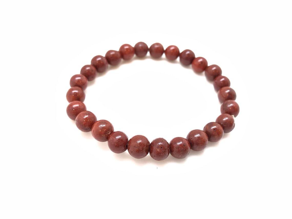 Braccialetto in diaspro rosso fatto a mano con pietre semipreziose naturali da 10 mm, perline rotonde lisce ed elastiche, braccialetto bohémien, braccialetto per meditazione spirituale, regolabile,
