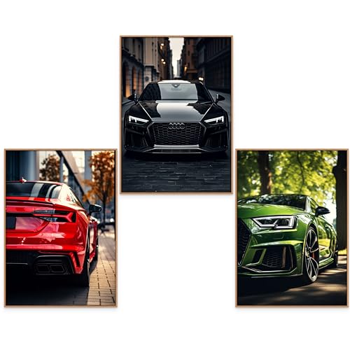 GrowArt - lot de 3 posters avec des voitures AUDI au format A3 sans cadre | impression photo de haute qualité | décoration pour les amateurs d'automobile |...