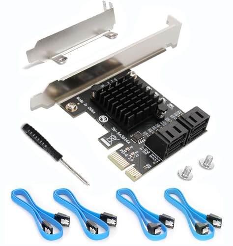SATA Card PCIE 3.0, 4 Port with 4 Cables, Controller...