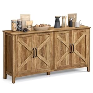 VASAGLE Storage Cabinet Buffet Cabinet Sideboard Credenza with Adjustable Shelves for Living Room Entryway Rustic Walnut ULSC381T41