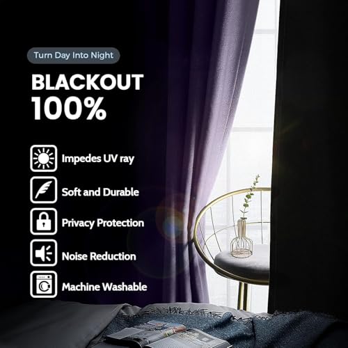 Image of SimpleHome Lilac 100% Blackout Curtains Room Darkening Living Room 54 Inch
