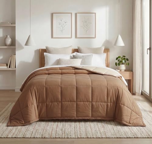 Image of VAS COLLECTIONS Reversible King Size Comforter 220 GSM Microfiber (90x100 Inch) | Soft Lightweight AC Comforter | All Season Quilt Duvet Blanket for Double Bed (Mocha Brown)