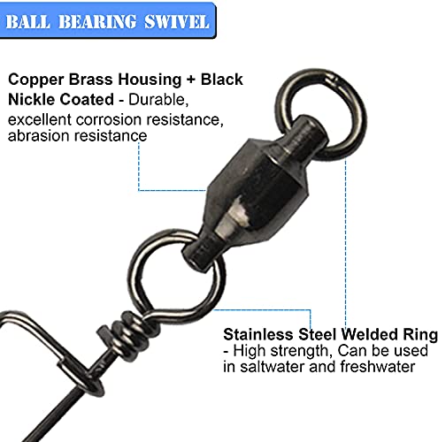 10pcs/lot High Strength Ball Bearing Swivels Snaps 18LB - 180LB, Welded Rings Bearing Swivels 35LB - 390LB, 100% Copper & Stainless Steel Fishing Tackle Accessory Connectors (Ball Bearing Swivels Coastlock Snaps, 2#) - Image 3