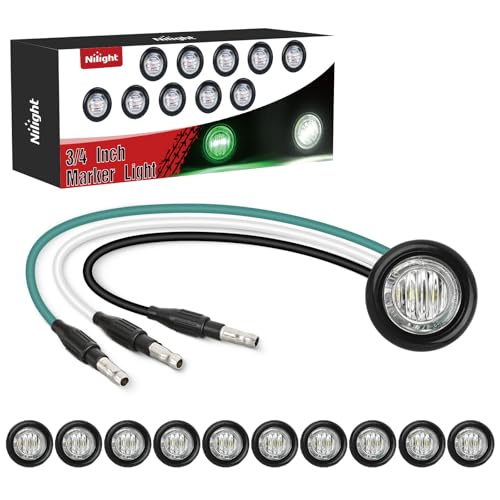 Image of Nilight 3 /4 Inch Dual Color Marker Light Green and White Clearance Lights | 10PCS Auxiliary Side Lamp w /3 Pin Plug IP68 Waterproof Fits Trailers Trucks Campers RVs ATVs UTVs
