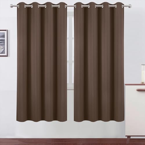 Image of LEMOMO Blackout Curtains 66 x 72 Inch Long Chocolate Curtains Set of 2 Panels Room Darkening Curtains for Bedroom and Living Room