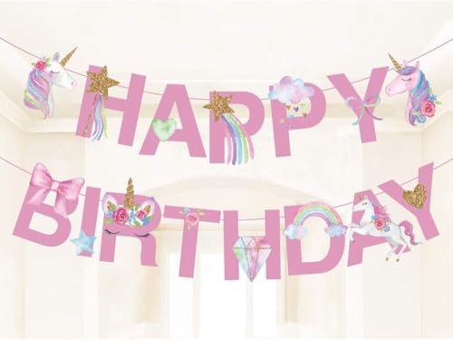 Guirnalda de unicornio, guirnalda de unicornio Happy Birthday guirnalda unicornio banner cumpleaños decoración para unicornio temática fiesta niña fiesta de cumpleaños bebé bautizo