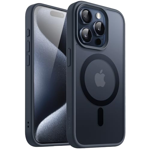 Image of JETech Magnetic Cover Case for iPhone 15 Pro 6.1-Inch Compatible with MagSafe, Translucent Matte Back Slim Shockproof Phone Cover (Blue)