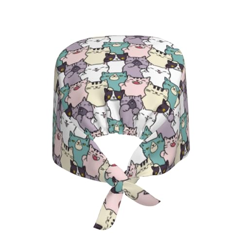 Image of Working Cap Scrub Cap with Sweatband Adjustable Unisex Women Tie Back Hat Nurse Surgical Caps