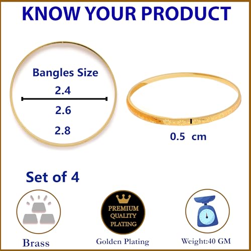 Image of ZENEME Set Of 4 Gold-Plated Textured Handcarfted Classic Bangles For Girls and Women