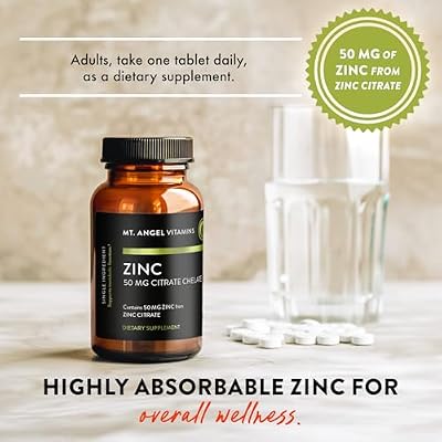 Mt. Angel Vitamins - Zinc Citrate 50mg - Zinc 50 mg Citrate Chelate - Natural Zinc Supplements Made in USA - 60 Vegetarian Tablets