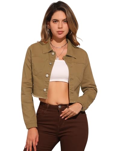 Veste en jean tendance 2025 Allegra K boutonnée à manches longues pour femme