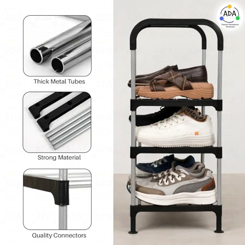 Image of ADA Premium Multipurpose Shoe Rack | 3-Tier Shoe Storage Organizer, Compact Space Saver, Sturdy & Durable Rack for Entryway, Living Room, Bedroom & Closet - Black & Grey
