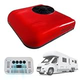 Climatizzatore Auto 12V/24V - 2200W di Raffreddamento con Portata d'Aria 450m³/h, Ultra Silenzioso 20dB & Modalità Sonno Automatica, Montaggio a Soffitto Sottile 14.5cm per Camper/Furgone Red-24V