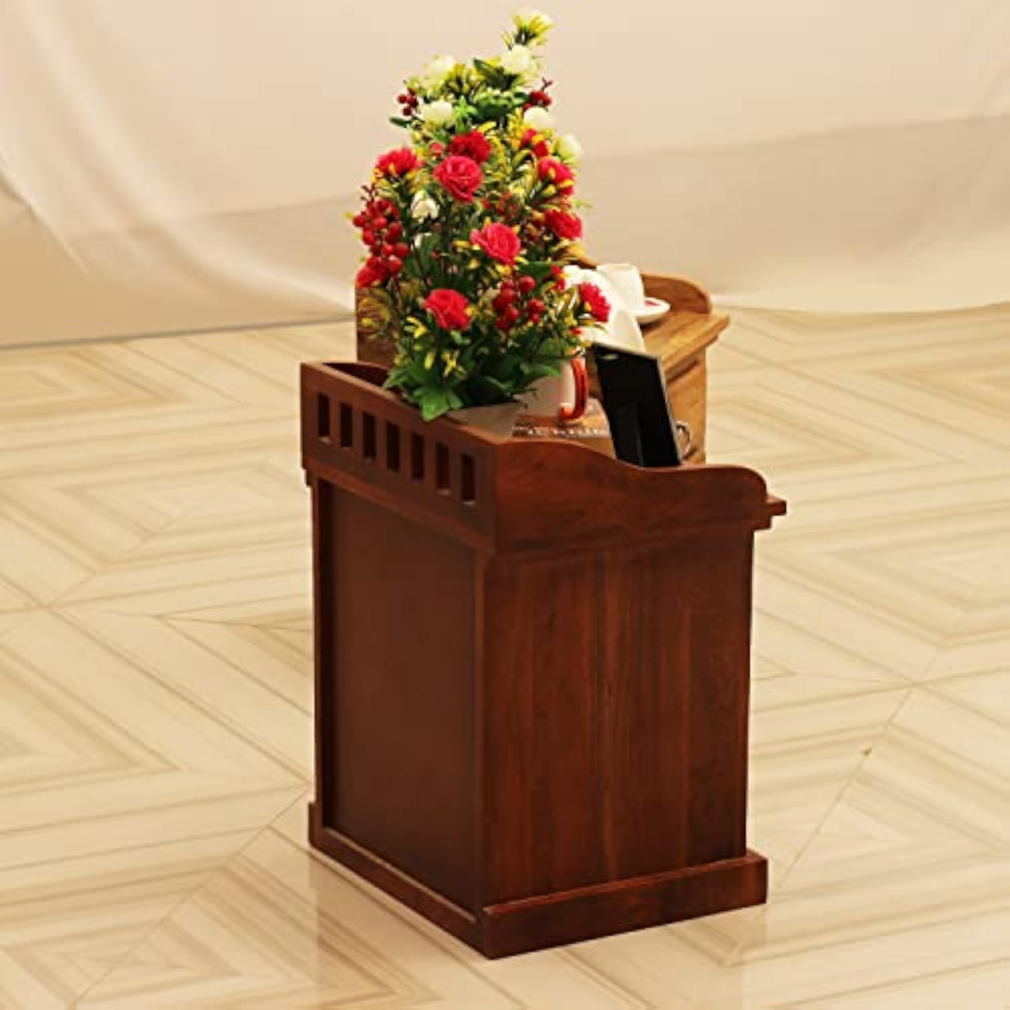 3-Drawer Mango Wood Bedside Table, Natural Honey Oak