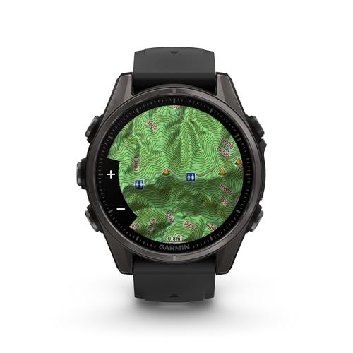 Image of Garmin Fenix 8, 43mm, AMOLED, Sapphire, Smartwatch, Carbon Gray Titanium with Black /Pebble Gray Silicone Band