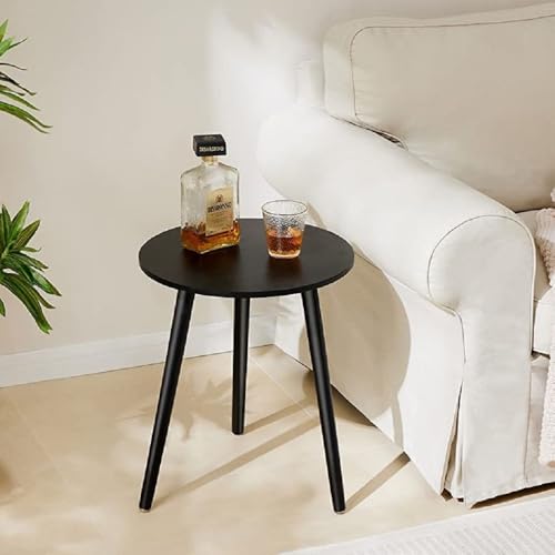 Image of END Table Side Table, Round Solid Wood End Table Coffee Table Flower Stand Small Spaces, Easy Assembly Modern Bedside Table (Full Black)