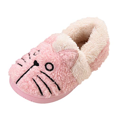 Toddler Boys Girls Fall Winter Warm Indoors Floor Shoes for 1-10 Years Old Child Teen Cartoon Cat Home Slippers (9.5-10.5 Years Old, Pink)