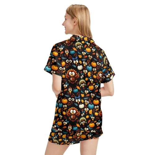 Image of Silk Satin Pajama Set for Women Summer Lounge Pjs Sets 2 Piece Suit Ladies Button Down Tops And Shorts Sleepwear