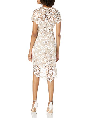 Shoshanna Women's Baylor Short-Sleeve High-Low Dress, Flax/Ivory/Multi, 8 #TOP1