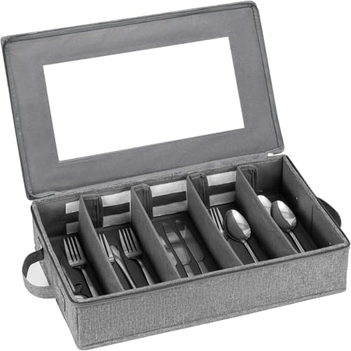 UCK-KIT Cubiertos de Almacenamiento, Durable 5 Compartimentos de Plata Caja de Almacenamiento con Tapa extraíble y fácil de Llevar Asas Protege y Organiza los Cubiertos