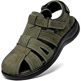 Boveshorn Mens Fisherman Leather Closed Toe Sandals Comfortable Adjustable Summer Outdoor Athletic Walking Dress Casual Sandalias Whith Memory Foam Green