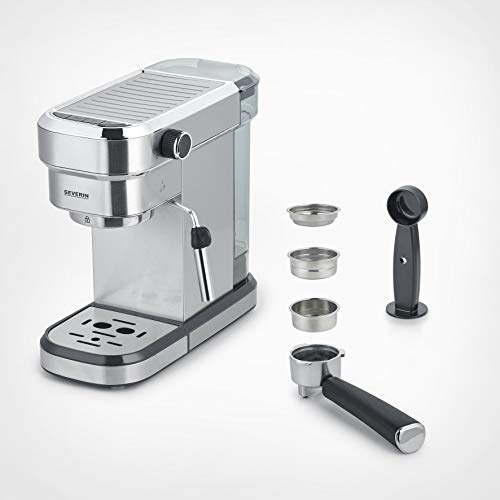 SEVERIN Espressomaschine "Espresa", Siebträgermaschine mit 3 Einsätzen, Kaffeemaschine mit Milchschäumer für Kaffee-Milch-Spezialitäten, 1,1l, Edelstahl-gebürstet/schwarz, KA 5994 – Bild 7