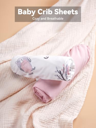 Image of TILLYOU Baby Crib Sheets for Boys Girls, Super Soft Toddler Bed Sheets, 2 Pack Sheets for Standard Crib Mattress 28x52in, Playful Animals