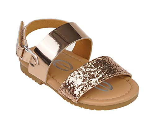 Image of bebe Girl's Sparkly and Strappy Glitter Leatherette Flat Sandals with Adjustable Strap (Toddler /Little Kid)